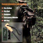 Ferro Rod Fire Starter Survival Tool – 3/8" Thick Fire Steel with 20,000 Strikes – Waterproof Flint and Steel Kit, Ferro Rod with Striker Wood Handle, Lanyard, Compass, and Emergency Whistle