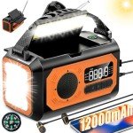 44400mWh/12000mAh Emergency Radio, Hand Crank Radio, Portable Solar Radio AM/FM/NOAA Weather Radio with 2 Solar Panels,3 Charging Methods,SOS Alarm,Flashlight,Phone Charger,Compass,Reading Lamp
