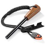 Survival Fire Starter - Handmade Wooden Handle 3/8" Thick Ferro Rod with Striker and Umbrella Rope Waterproof Iron Rod Flint and Steel Fire Starter Kit