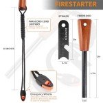 Survival Fire Starter - Handmade Wooden Handle 3/8" Thick Ferro Rod with Striker and Umbrella Rope Waterproof Iron Rod Flint and Steel Fire Starter Kit