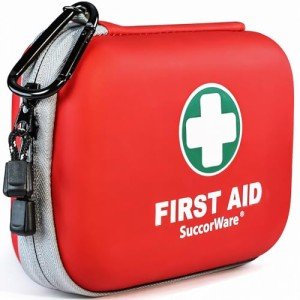 SuccorWare 150 Pieces Mini First Aid Kit - Small Medical Kit with Hard Shell - Emergency First Aid Kit for Car, Travel, Home, Outdoor, Office, Camping, Hiking (Red)