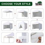 Eurmax USA 10 x 10 Pop up Canopy Commercial Tent Outdoor Party Canopies with 4 Removable Zippered Sidewalls and Roller Bag Bonus 4 Canopy Sand Bags & 24 Squre Ft Extended Awning(White)