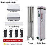 Eurmax USA 10 x 10 Pop up Canopy Commercial Tent Outdoor Party Canopies with 4 Removable Zippered Sidewalls and Roller Bag Bonus 4 Canopy Sand Bags & 24 Squre Ft Extended Awning(White)