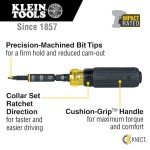 Klein Tools 32500HDRT KNECT Ratcheting Screwdriver, Multi-Bit Screwdriver / Nut Driver, Impact Rated 11-in-1 Tool with Phillips, Slotted, Square and Torx Tips