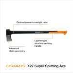 Fiskars X27 Super Splitting Axe, 36" Wood Splitting Axe for Medium to Large Size Logs with Shock-Absorbing Handle, Split Firewood, Forged Steel Blade, Bushcraft Gear and Camping Hatchet