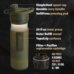GRAYL GeoPress 24 oz Water Purifier Bottle - Filter for Hiking, Camping, Survival, Travel (Olive Drab)