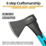 10” Outdoor Hatchet Forged Carbon Steel Heat Treated Hand Tool, Fiberglass Shock Reduction Handle with Anti-Slip Grip
