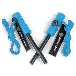 Swiss Safe 5-in-1 Magnesium Ferro Rod Fire Starter Survival Tool - Flint & Steel Striker, Compass, Paracord & Whistle - Emergency Kit for Backpacking, Camping, Hiking - All-Weather - Blue, 2-Pack