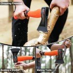 GRENPRO Hatchet Axe with Sheath, 15" Camping Hatchet for Wood Splitting and Kindling, Forged Carbon Steel Heat Treated Chopping Axe Handle with Anti-Slip Grip Orange