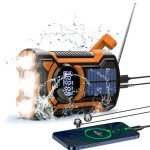 Emergency Weather Radio, Waterproof Bluetooth Portable AM/FM/NOAA Weather Radio, 5000mAh USB Hand Crank Solar Radio, Phone Charger, Flashlight, SOS- Orange