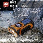 Emergency Weather Radio, Waterproof Bluetooth Portable AM/FM/NOAA Weather Radio, 5000mAh USB Hand Crank Solar Radio, Phone Charger, Flashlight, SOS- Orange