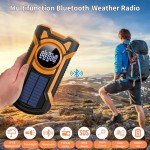 Emergency Weather Radio, Waterproof Bluetooth Portable AM/FM/NOAA Weather Radio, 5000mAh USB Hand Crank Solar Radio, Phone Charger, Flashlight, SOS- Orange