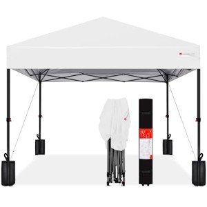 Best Choice Products 10x10ft 1-Person Setup Pop Up Canopy Tent Instant Portable Shelter w/ 1-Button Push, Case, 4 Weight Bags - White