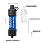 Mini Water Filter NatureNova Portable Emergency Water Filtration System Hiking Camping Straw Survival Gear Emergency Preparedness（Blue, 2 Pack)