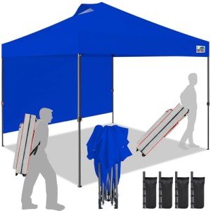 Eurmax USA NOMATTER ONE-Person Open&Close 10x10ft Pop Up Canopy Tent,Portable Shelter Canopy for Outdoor Events with 1 Removable Sidewall,Instant Canopies,Temporary Sunshade,Bonus 4 Sand Bags(Blue)