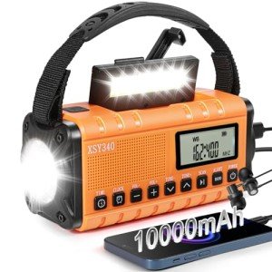 Hand Crank Emergency Weather Radio Portable AM/FM/NOAA Alert Digital Alarm Clock Radio, 10000mAh Battery/Wind Up/USB-C/Solar Powered, Flashlight,Reading Lamp, Phone Charger, SOS Survival Essentials