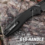 FLISSA Folding Pocket Knife, EDC Knife with Axis Lock, 3.5 inch D2 Steel Blade, G10 Handle and Deep-carry Pocket Clip for Camping, Hiking, Outdoors and Daily Use(Black)