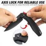 FLISSA Folding Pocket Knife, EDC Knife with Axis Lock, 3.5 inch D2 Steel Blade, G10 Handle and Deep-carry Pocket Clip for Camping, Hiking, Outdoors and Daily Use(Black)
