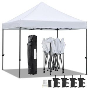 Yaheetech Canopy Tent, Commercial Instant Heavy Duty Canopy, 500D Waterproof Adjustable Canopy with Wheeled Carry Bag, 4 Sandbags and 4 Stakes (10x10, White)