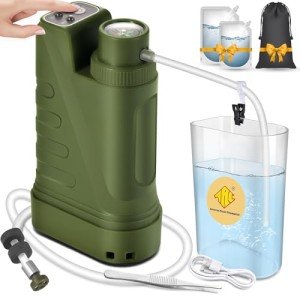 Electric Portable Water Filter Survival,Fast Flow,Lightweight,4-Layer Filtration Provide Better Tasting,Reusable Water Purification System for Outdoor Travel,Camping,Hiking,Backpacking