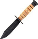 Ontario Knife Company 499 Air Force Survival Knife 5" Sawback Blade with False Top Edge and Blood Grooves, Natural Leather Handle and Sheath - 6150 (Color May Vary),Black