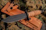 Ontario Knife Company 499 Air Force Survival Knife 5" Sawback Blade with False Top Edge and Blood Grooves, Natural Leather Handle and Sheath - 6150 (Color May Vary),Black