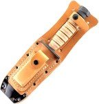 Ontario Knife Company 499 Air Force Survival Knife 5" Sawback Blade with False Top Edge and Blood Grooves, Natural Leather Handle and Sheath - 6150 (Color May Vary),Black