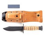 Ontario Knife Company 499 Air Force Survival Knife 5" Sawback Blade with False Top Edge and Blood Grooves, Natural Leather Handle and Sheath - 6150 (Color May Vary),Black