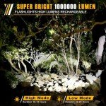 CSNDICE Flashlights High Lumens Rechargeable, 8000LM LED Rechargeable Flashlight, IP65 Waterproof Linterna Recargable, 6000mAh Long Lasting Flashlights for Home, Camping, Boat, Farm Use.(Gold)