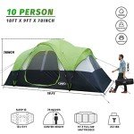 UNP Camping Tent 10-Person-Family Tents, 2 Room Tent, Parties, Music Festival Tent, Big, Easy Up, 5 Large Mesh Windows, Double Layer, Waterproof, Weather Resistant, 18ft x 9ft x78in