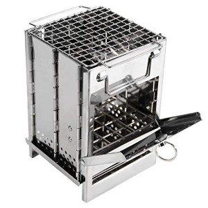 REDCAMP Wood Burning Folding Camp Stove Stainless Steel Grid, Portable Collapsible Backpacking Stove Survival Rocket Stove for Hiking Outdoor Tent Camping Picnic BBQ, Samll