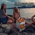 REDCAMP Wood Burning Folding Camp Stove Stainless Steel Grid, Portable Collapsible Backpacking Stove Survival Rocket Stove for Hiking Outdoor Tent Camping Picnic BBQ, Samll