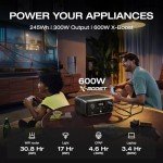 EF ECOFLOW Portable Power Station RIVER 3, 245Wh LiFePO4 Battery Power Station, 300W Up to 600W AC Output, <20 MS UPS & <30 dB, 1Hr Fast Charging Solar Generator for Outdoor/Camping/Home Use