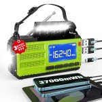 37000mWh Hand Crank Emergency Radio, AM FM NOAA Weather Alert Radio, Portable, Solar, 4 Charging Methods, 3-Mode Flashlight, Reading Lamp, SOS Alarm, Phone Charger for Winter Storm Emergency