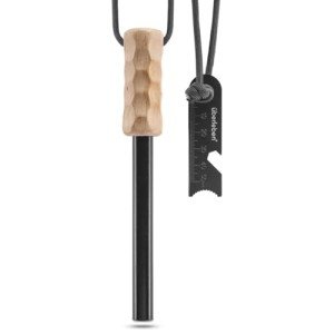 Überleben Kräftig Pro Ferro Rod Fire Starter for Survival w/Multi-Tool Fire Striker - 1/2" Thick Fire Steel, 20,000 Strikes - Waterproof Flint and Steel Camping Fire Starter w/Wood Handle, Lanyard