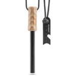 Überleben Kräftig Pro Ferro Rod Fire Starter for Survival w/Multi-Tool Fire Striker - 1/2" Thick Fire Steel, 20,000 Strikes - Waterproof Flint and Steel Camping Fire Starter w/Wood Handle, Lanyard