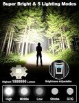 PHIXTON Rechargeable Flashlights High Lumens 1000000 Super Bright Long Range 3280FT, Long Lasting 15H Powerful USB C LED Strong Flash Light High Powered, Heavy Duty, Zoomable, for Home Camping Gift
