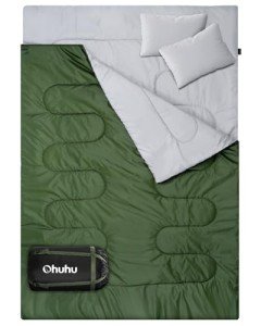 Ohuhu Sleeping Bags for Adults, Double Sleeping Bag with 2 Pillows Queen Size Two Person Sleeping Bag for Camping Hiking Backpacking Waterproof Sleeping Bag for Cold Weather & Warm