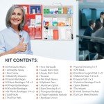 MFASCO OSHA/ANSI 2021 Class B Compliant First Aid Cabinet - Large 3-Shelf Wall Mount Kit for Office, Commercial Businesses - Complete Metal First Aid Box with Supplies - No Medications
