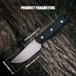 Vosteed Mink Fixed Blade Knives - 3.33’’ Nitro-V Blade with Sheath, Full-Tang Black Micarta Handle - EDC Knife Great for Outdoor Camping Hunting - D0101