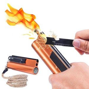 Flint and Steel Fire Starter Kit 7-in-1 Ferro Rod Fire Steel Bushcraft Equipment 4.3", Portable Survival Magnesium Kit with 36" Waterproof Wick Rope, Multi Tool Scraper, Compass for Camping Hiking