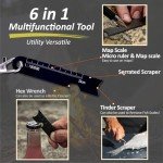 Flint and Steel Fire Starter Kit 7-in-1 Ferro Rod Fire Steel Bushcraft Equipment 4.3", Portable Survival Magnesium Kit with 36" Waterproof Wick Rope, Multi Tool Scraper, Compass for Camping Hiking