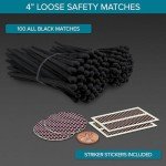 4" All Black Matches (100 Count, with Striking Stickers Included) | Decorative Unique & Fun for Your Home, Gifts, Accessories & Events | Premium Long Wood Safety Matches by Thankful Greetings