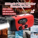 Hand Crank Emergency Radio, AM/FM/NOAA Weather Radio with 2000mAh/7400mWh Battery Operated, Solar Power Bank Radio Flashlight Cell Phone Charger, 4 Power Indicators, SOS Siren for Emergency Kit