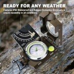 Posinly Military Compass for Hiking, Survival Compass with Inclinometer, Sighting, Optic, Waterproof Compass for Camping, Scouting, Activities Boating