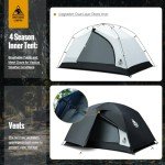 OneTigris Stella 4 Season Camping Tent Backpacking 2 Person Waterproof Lightweight Easy Setup Instant 3000mm Waterproof Rating Outdoor Hiking Tent, Black