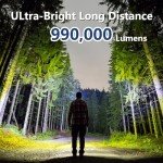 TrixHub Rechargeable Flashlights 2 Pack, 990,000 Lumens Super Bright Flashlight with LCD Digital Display, 5 Adjustable Mode Powerful Tactical Flashlight, Waterproof Flashlights for Camping Hiking