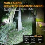 YIERBLUE Rechargeable Spotlight with 200000 Lumen LED, IP67 Waterproof Handheld Flashlight Searchlight with Detachable Red Light Filter, 24 Hours Long Running (Fluorescent)