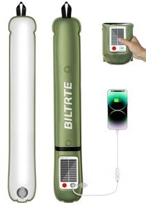 BILTRTE Solar Camping Lantern Rechargeable, Outdoor Emergency Light for Power Outage, Hurricane, Survival Kit, IP66 Waterproof Inflatable LED Lamp for Hiking, Backpacking