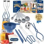 Canning Supplies Starter Kit,Canning Kit for Beginners of 9 with Jar Lifter，Wide Mouth Funnel,Wrench,Tongs,Lid Lifter,Bubble Popper,Canning Labels,ladle,Measuring spoon-Blue
